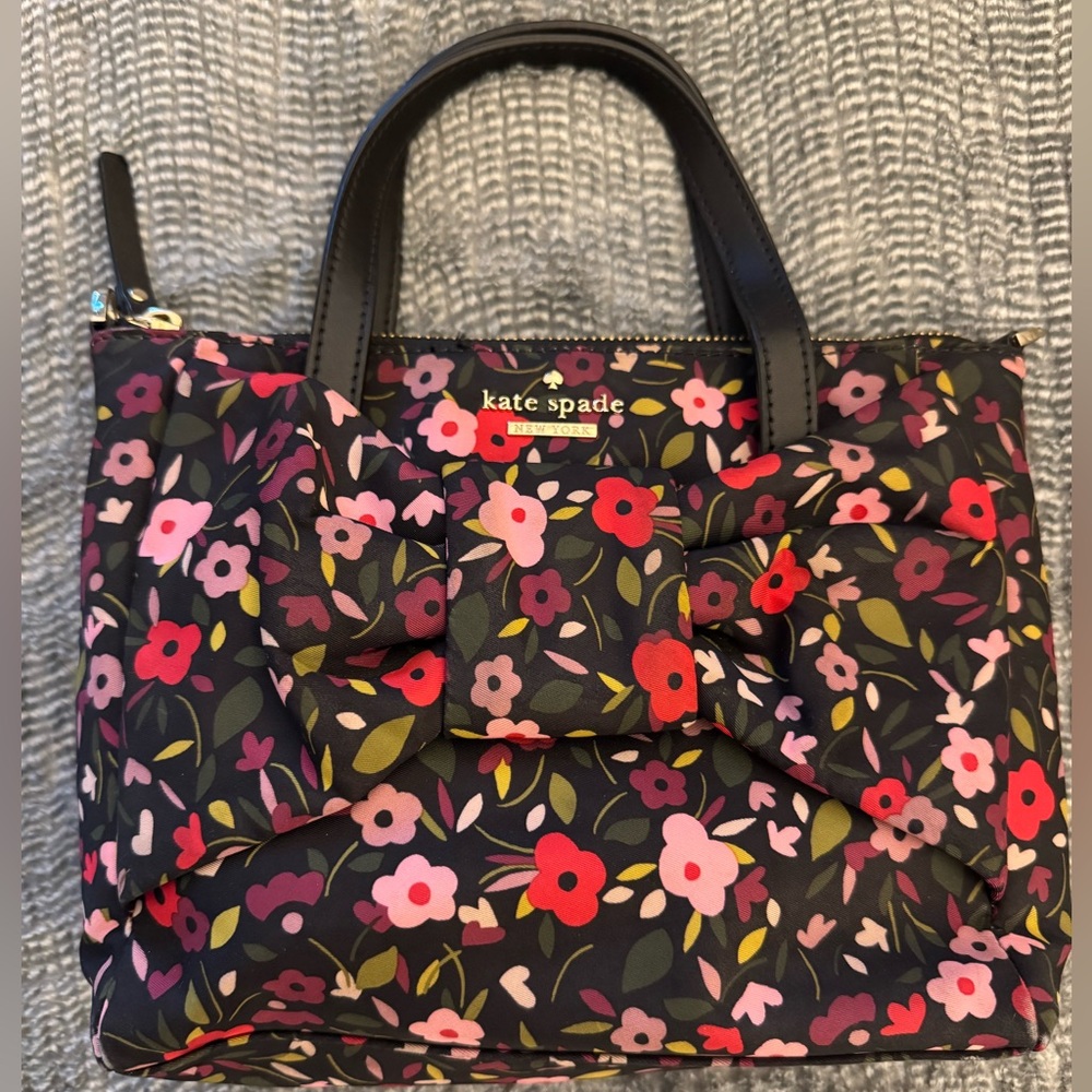 Kate Spade New York pink, red, purple Floral Bow Tote Bag Purse